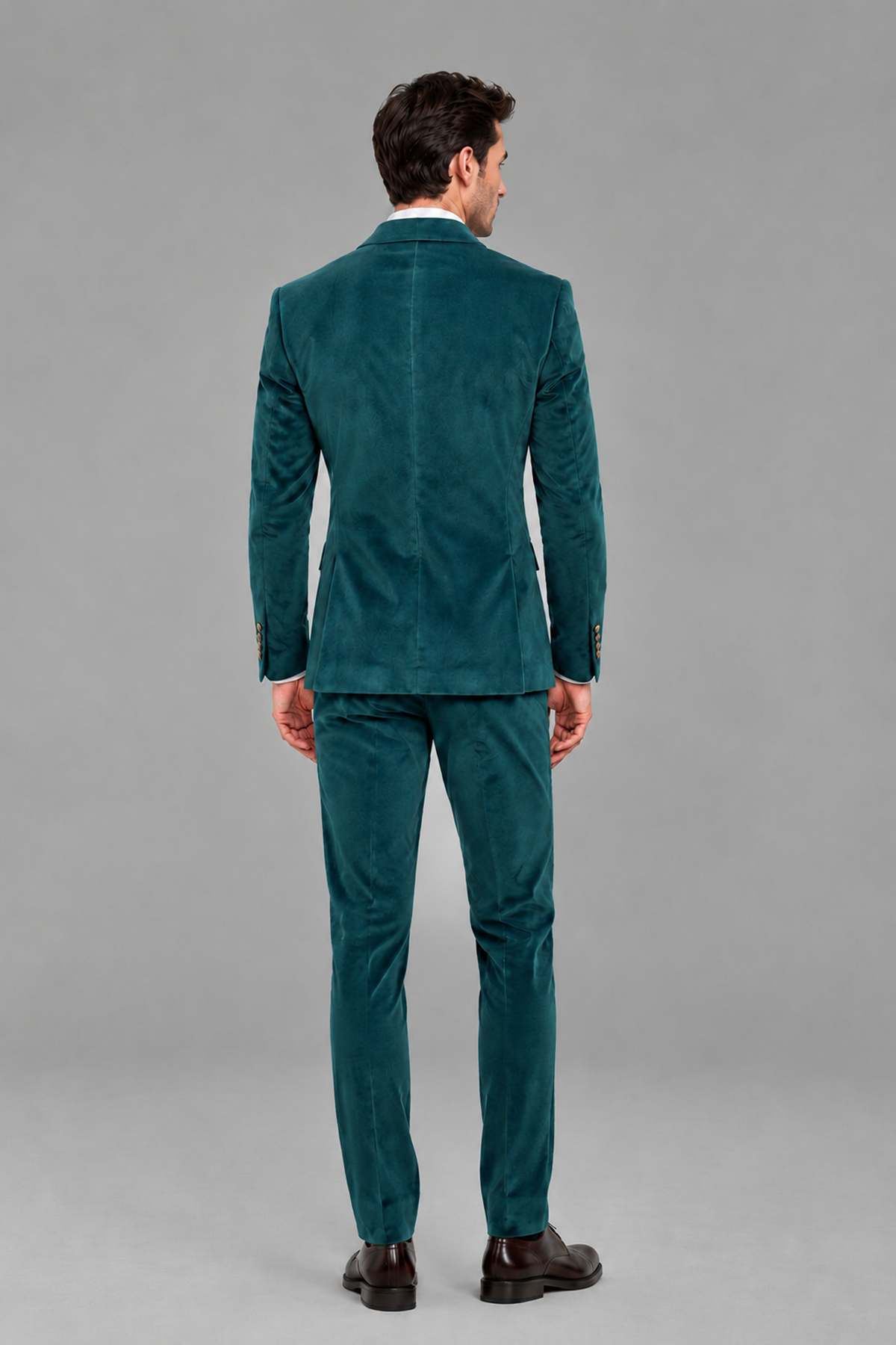 Savile Men's Peacock Velvet Double-Breasted 2-Piece Suit Set | Peak Lapel Blazer & Trousers - Peacock