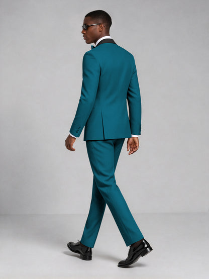 Men's Peacock Double-Breasted Tuxedo Suit – Satin Shawl Lapel Peacock-Tie Wedding & Gala 2-Piece Set - Peacock