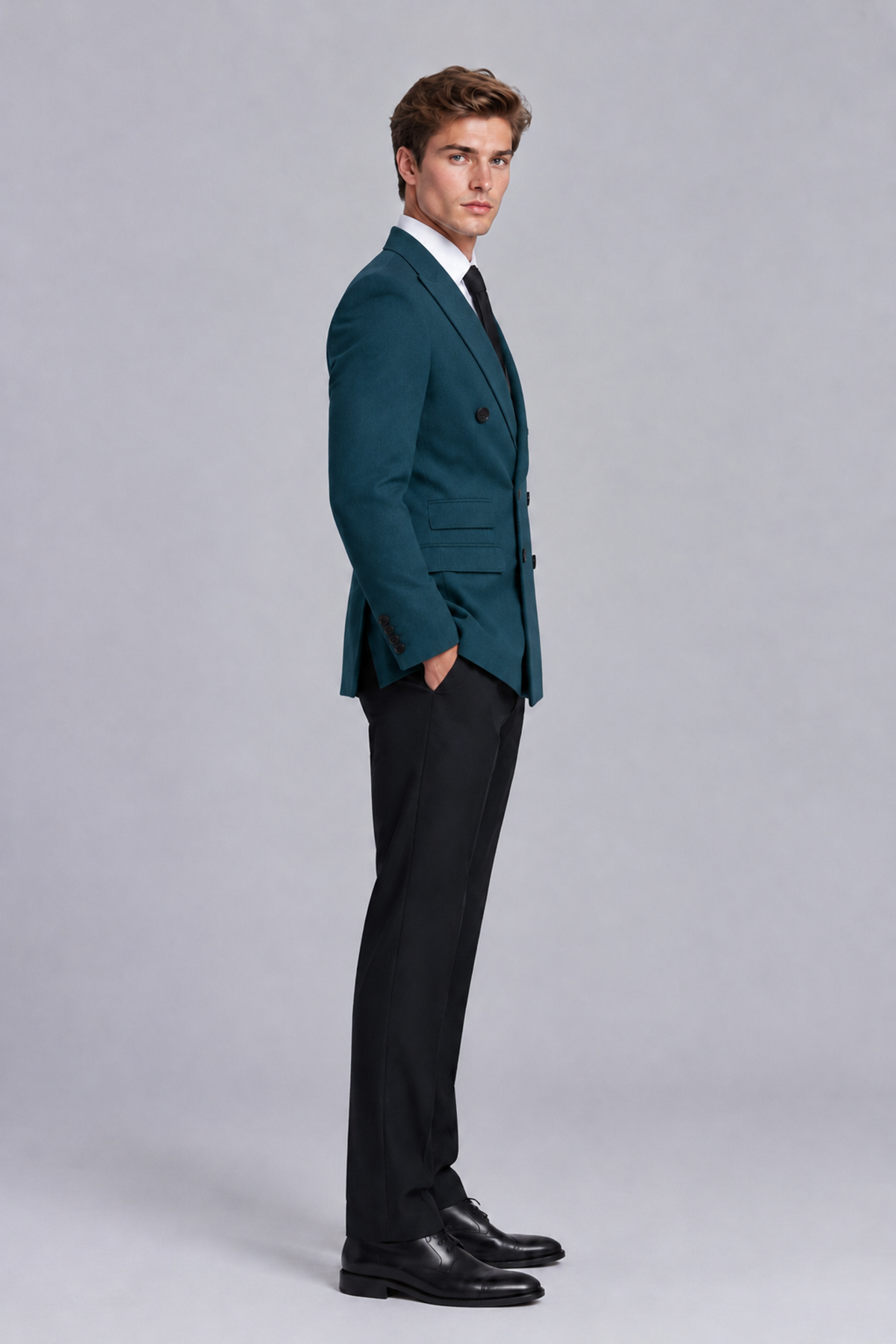 Savile Men's Peacock Double-Breasted Peak Lapel Blazer - Peacock