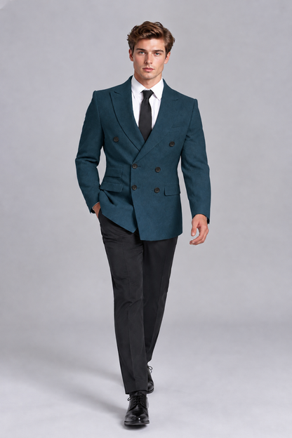 Savile Men's Peacock Double-Breasted Peak Lapel Blazer - Peacock