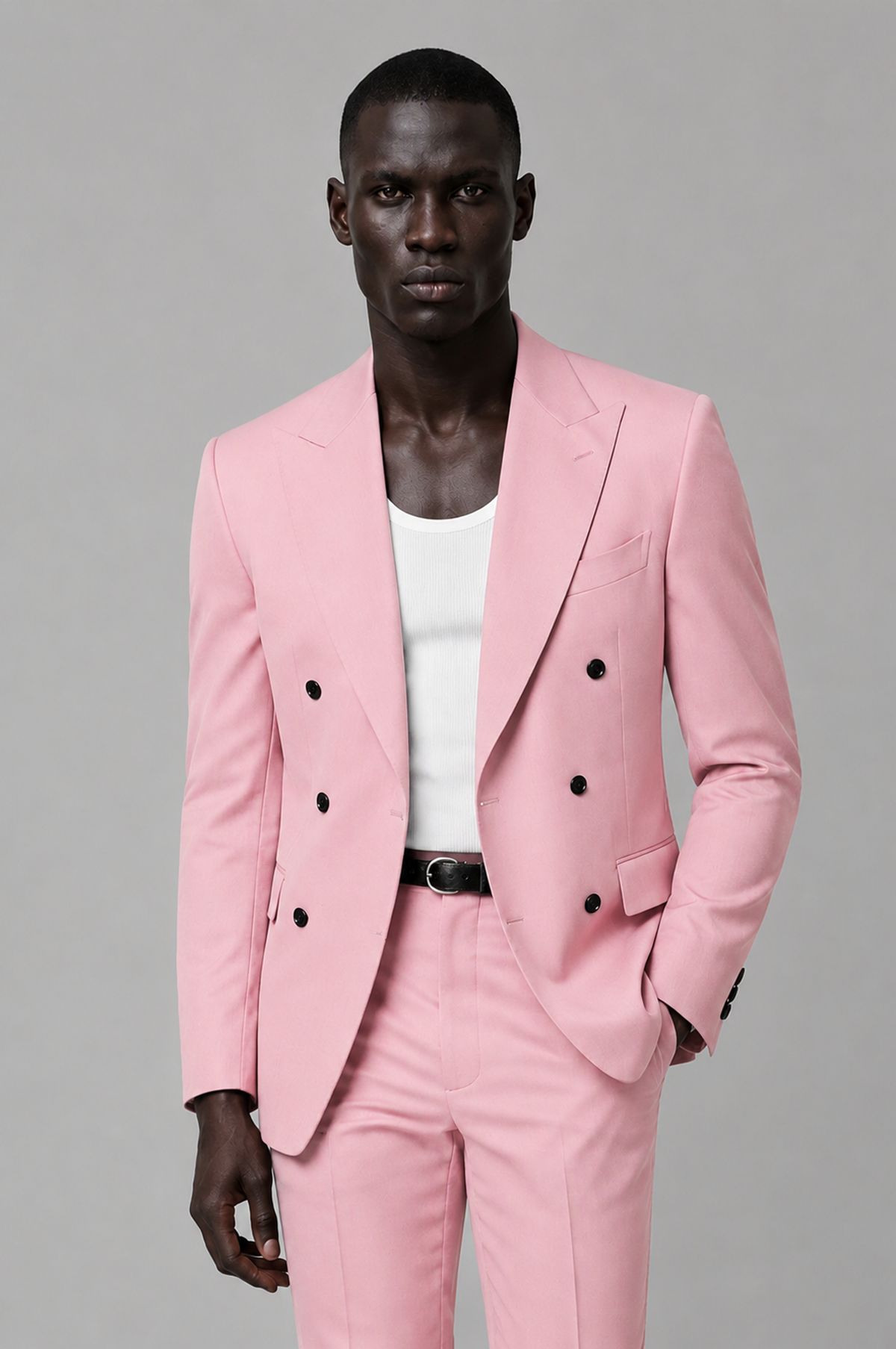 Savile Men's Pink Double Breasted Slim Fit 2-Piece Suit Set – Blazer & Trousers | Wedding Gala Formal - Pink - Pink_01