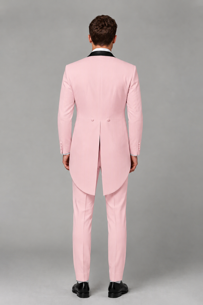 Savile Pink 3-Piece Tailcoat Tuxedo Suit with Black Peak Lapel - Pink - Pink_03
