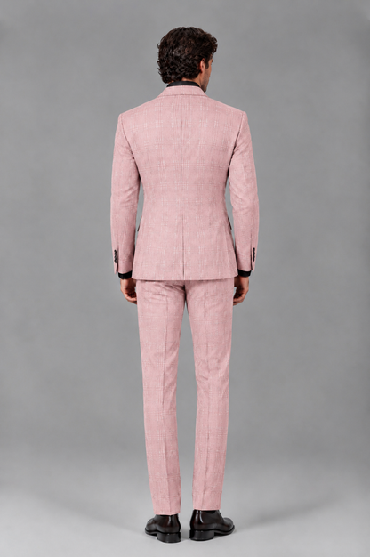Savile Men's Rust Plaid 2-Piece Double-Breasted Suit – Peak Lapel Slim-Fit Jacket & Trousers Set - Pink - Pink