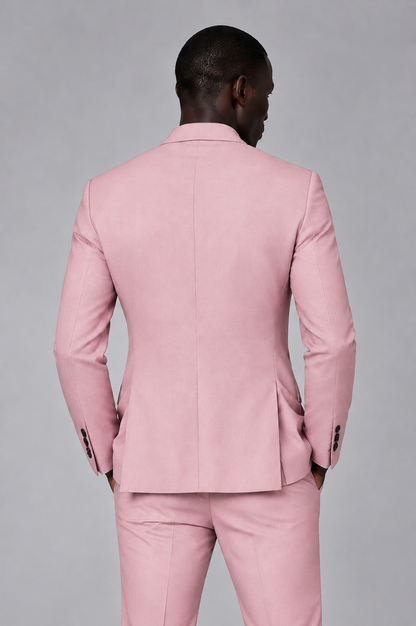 Savile Men's Pink Double Breasted Slim Fit 2-Piece Suit Set – Blazer & Trousers | Wedding Gala Formal - Pink - Pink_03
