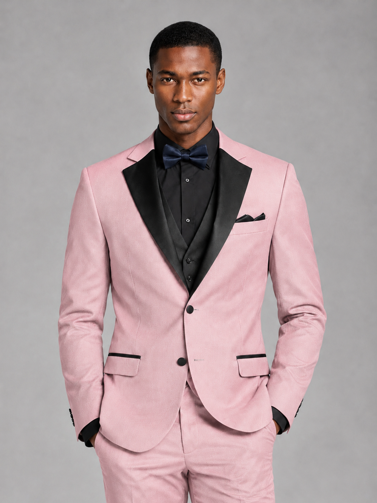 Savile Men's Pink Contrast Shawl Lapel Tuxedo Suit – 3-Piece Wedding, Prom & Black-Tie Formal Set - Pink - Pink_1