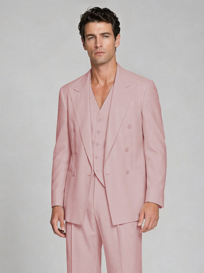 Men's Pink Double-Breasted 2-Piece Suit – Peak Lapel Wedding & Beach Formal Set with Vest - Pink