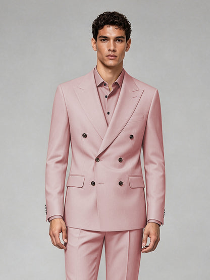 Savile Men's Pink Double-Breasted 2-Piece Suit Set – Blazer & Trousers - Pink