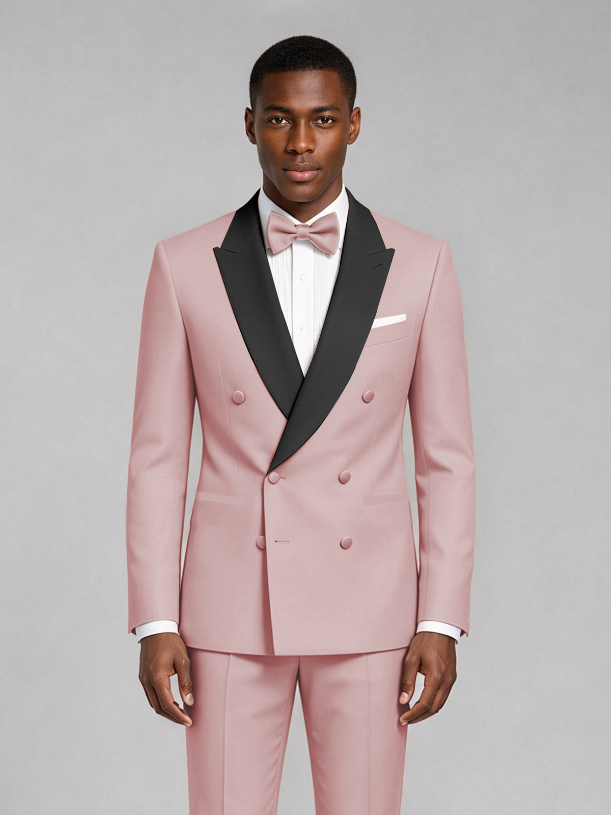 Men's Pink Double-Breasted Tuxedo Suit – Satin Shawl Lapel Pink-Tie Wedding & Gala 2-Piece Set - Pink
