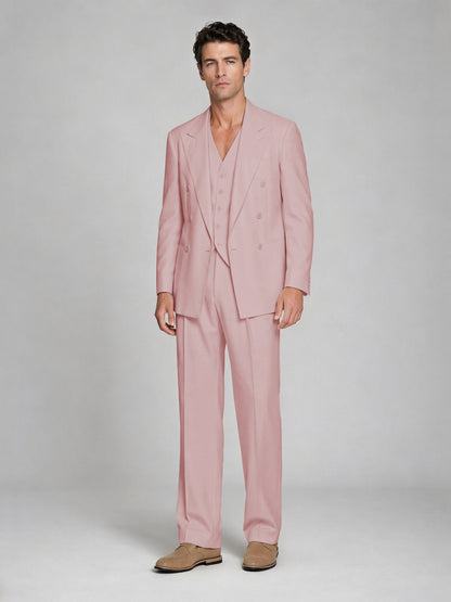 Men's Pink Double-Breasted 2-Piece Suit – Peak Lapel Wedding & Beach Formal Set with Vest - Pink