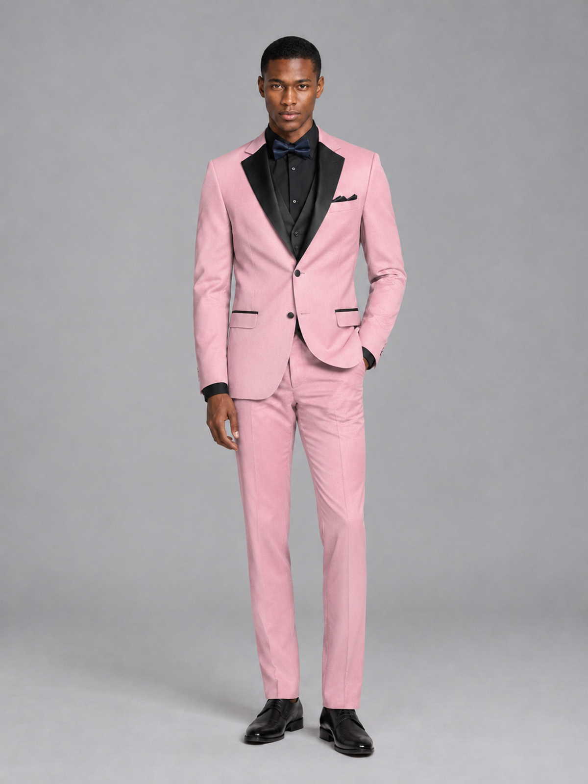 Savile Men's Pink Contrast Shawl Lapel Tuxedo Suit – 3-Piece Wedding, Prom & Black-Tie Formal Set - Pink - Pink_2