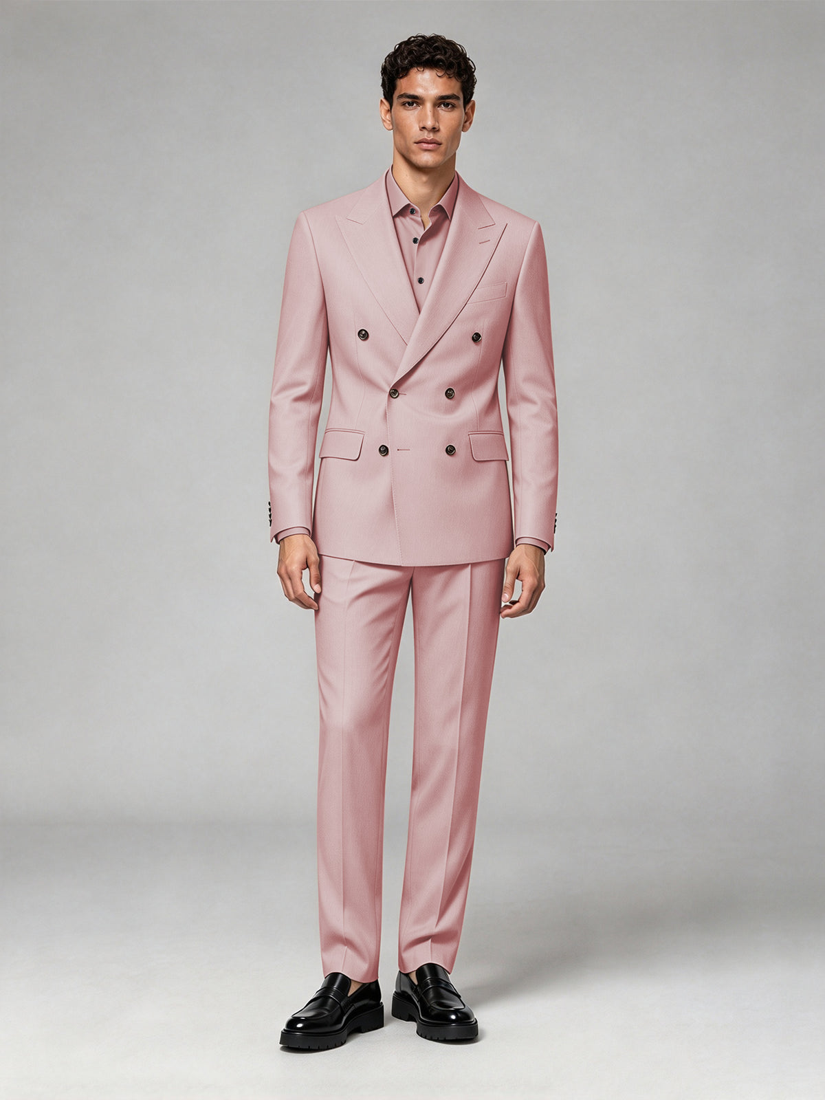 Savile Men's Pink Double-Breasted 2-Piece Suit Set – Blazer & Trousers - Pink