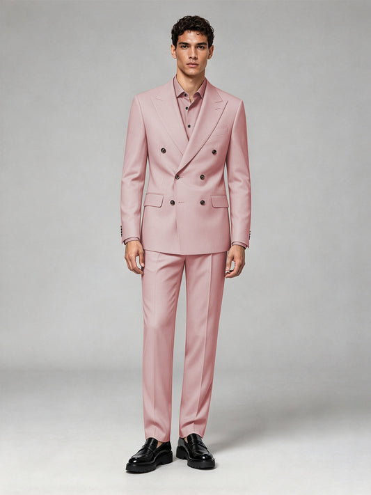 Savile Men's Pink Double-Breasted 2-Piece Suit Set – Blazer & Trousers - Pink