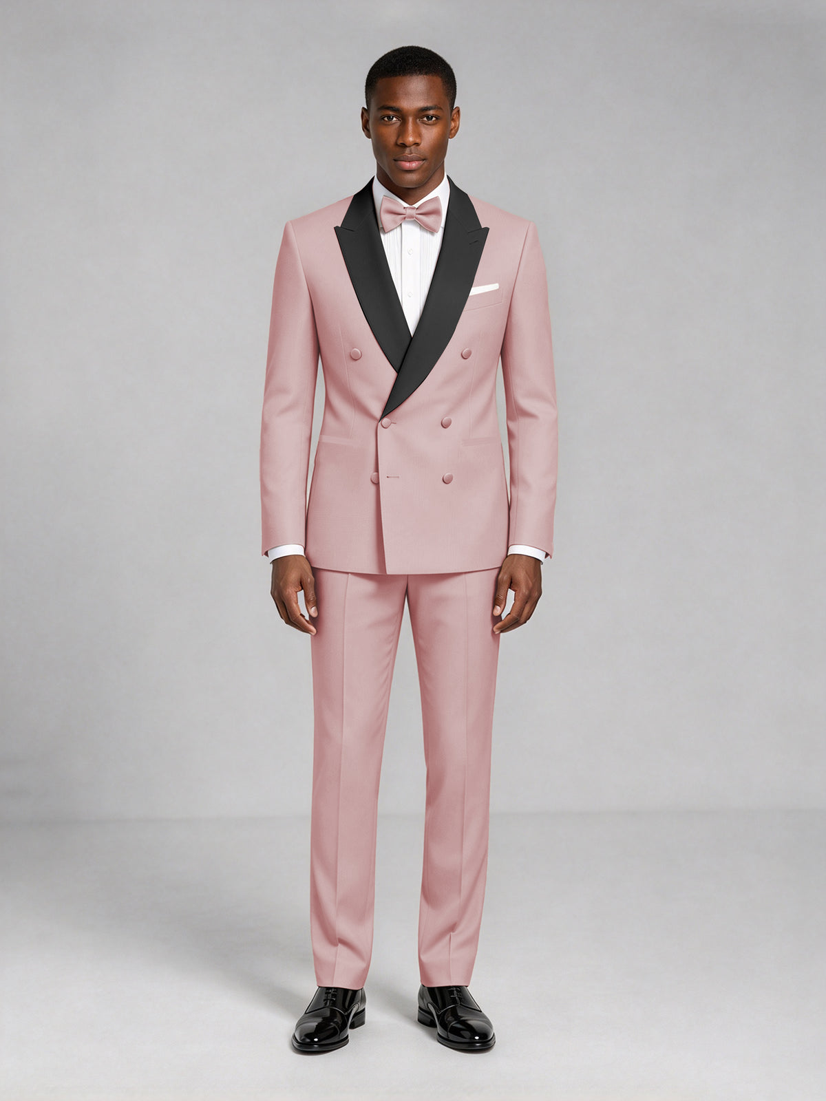 Men's Pink Double-Breasted Tuxedo Suit – Satin Shawl Lapel Pink-Tie Wedding & Gala 2-Piece Set - Pink