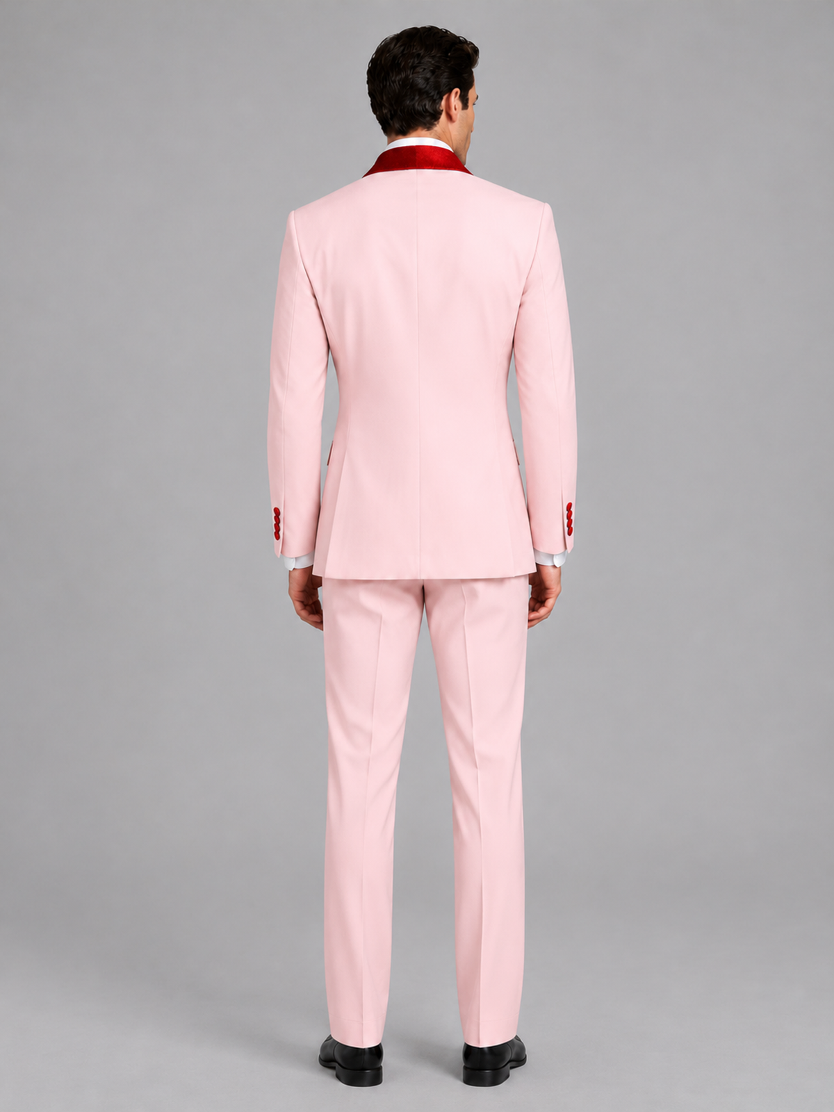 Savile Men's Pink 3-Piece Tuxedo Suit Set – Contrast Red Shawl Lapel Blazer, Red Waistcoat & Trousers - SUC020 - Pink