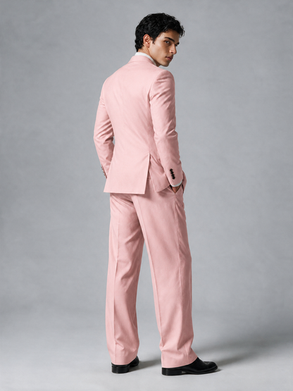 Savile Men's Pink Double-Breasted 2-Piece Suit Set – Peak Lapel Blazer & Pleated Wide-Leg Trousers - Pink - Pink_3