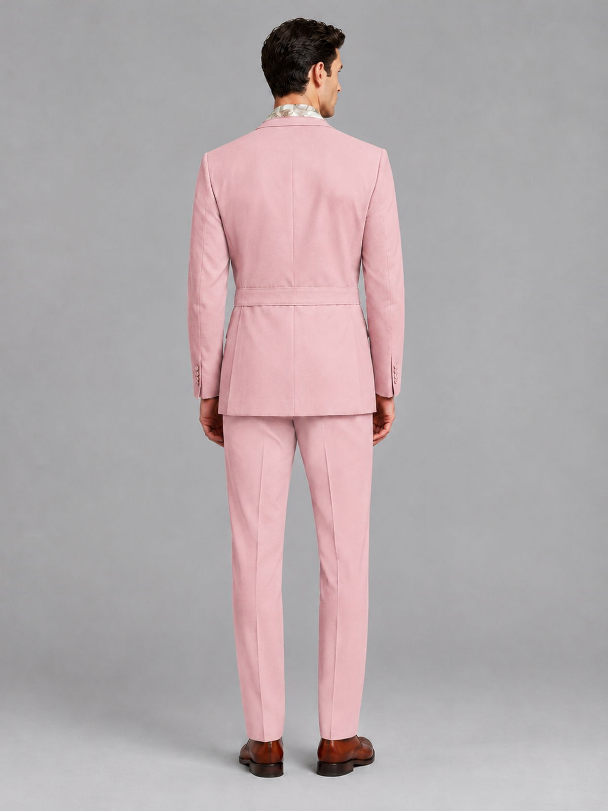 Savile Men's Pink Belted Wrap 2-Piece Suit – Peak Lapel Blazer & Tailored Trousers - SUC060 - Pink - Pink_3