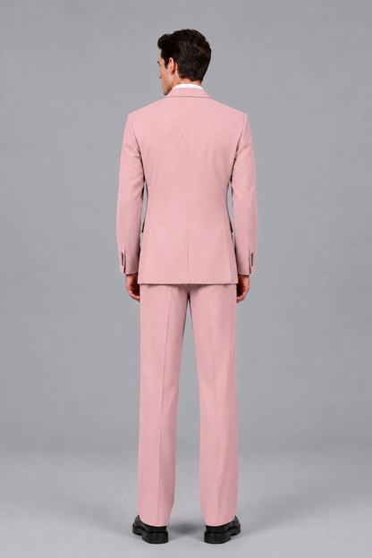Savile Men's Pink Pleated 2-Piece Suit Set | Notch Lapel Blazer & Tailored Trousers - Pink - Pink_3