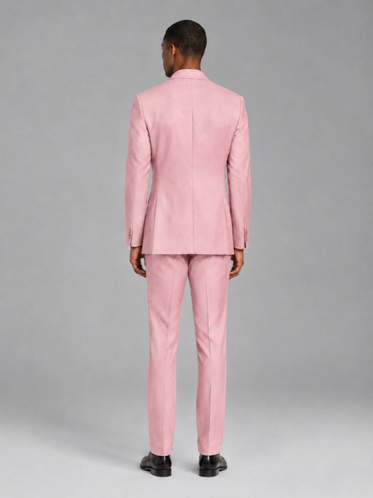 Savile Men's Pink Contrast Shawl Lapel Tuxedo Suit – 3-Piece Wedding, Prom & Black-Tie Formal Set - Pink - Pink_3