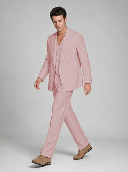 Men's Pink Double-Breasted 2-Piece Suit – Peak Lapel Wedding & Beach Formal Set with Vest - Pink