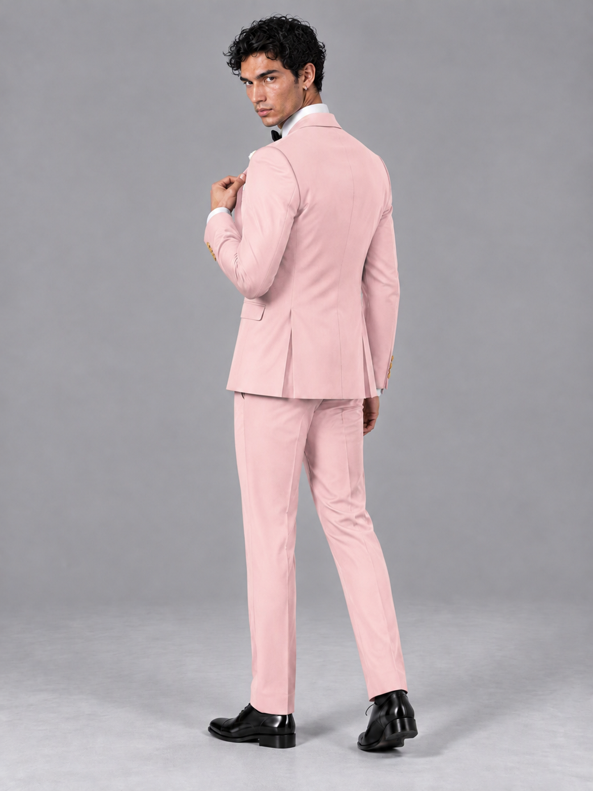 Savile Men's Pink Contrast White Peak Lapel 3-Piece Tuxedo Suit - Pink