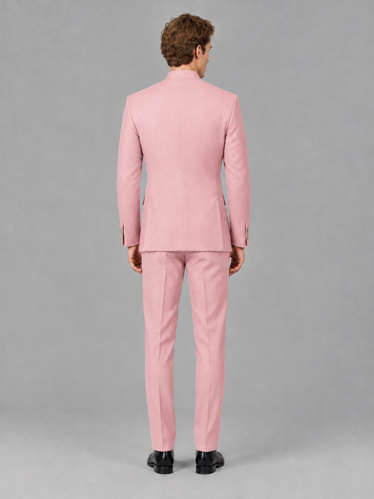 Savile Men's Pink Mandarin Collar Asymmetrical 2-Piece Suit Set – Modern Jacket & Trousers - Pink - Pink_3