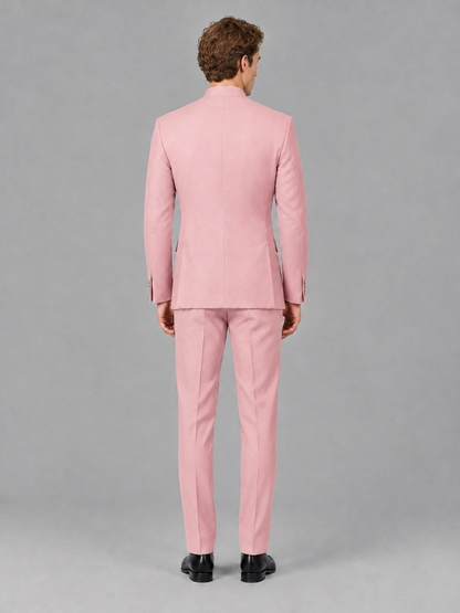 Savile Men's Pink Mandarin Collar Asymmetrical 2-Piece Suit Set – Modern Jacket & Trousers - Pink - Pink_3