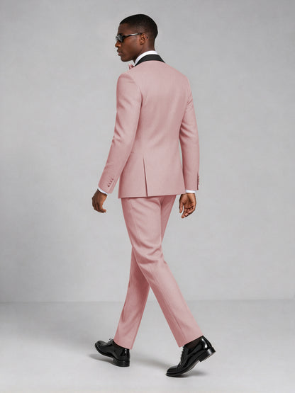 Men's Pink Double-Breasted Tuxedo Suit – Satin Shawl Lapel Pink-Tie Wedding & Gala 2-Piece Set - Pink