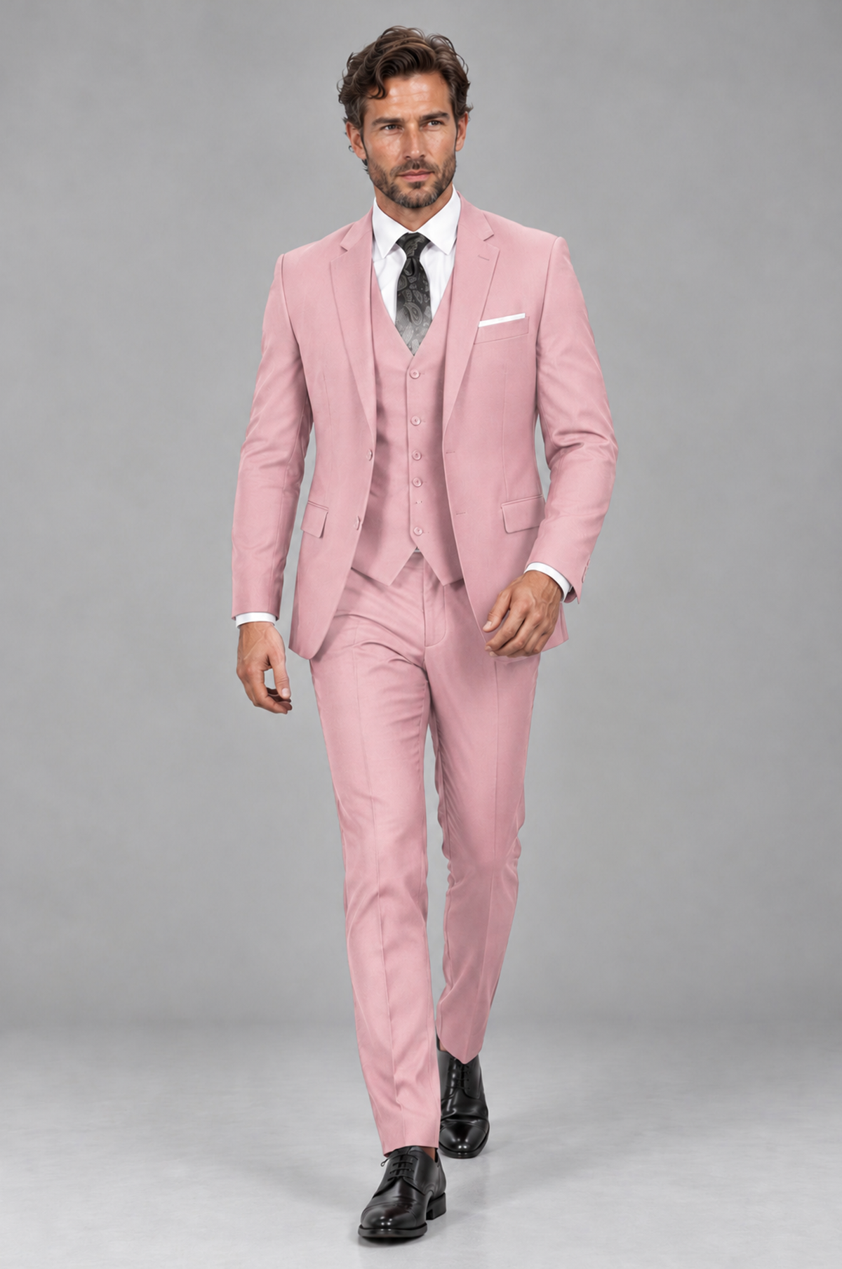 Savile Men's Pink 3-Piece Suit Set – Notch Lapel Blazer, Vest & Trousers - Pink - Pink_4