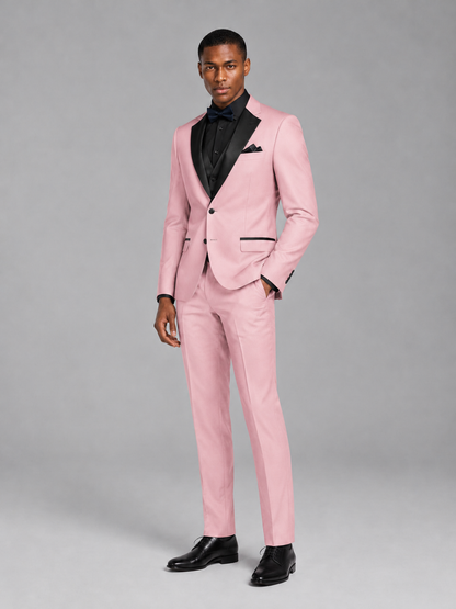 Savile Men's Pink Contrast Shawl Lapel Tuxedo Suit – 3-Piece Wedding, Prom & Black-Tie Formal Set - Pink - Pink_4