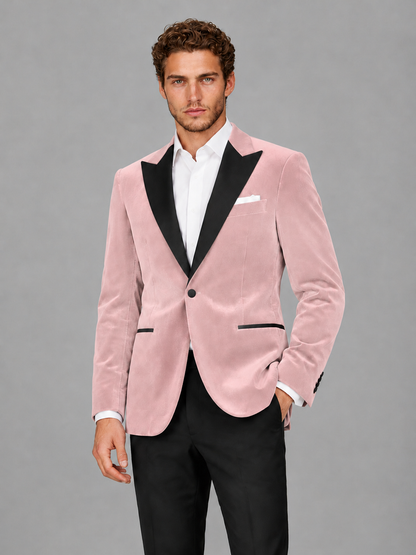 Savile Men's Pink Velvet Peak Lapel 2-Piece Tuxedo Suit Set | Jacket & Trousers - Pink