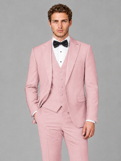 Savile Men's Pink Peak Lapel 3-Piece Tuxedo Suit | Jacket, Vest & Trousers - Pink