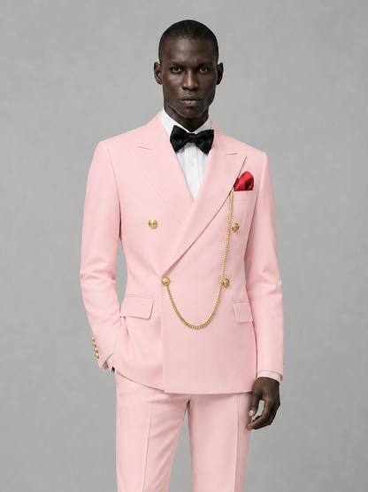 Men's Pink Double-Breasted 2-Piece Suit Set – Jacket & Trousers | Pink Chain - Pink
