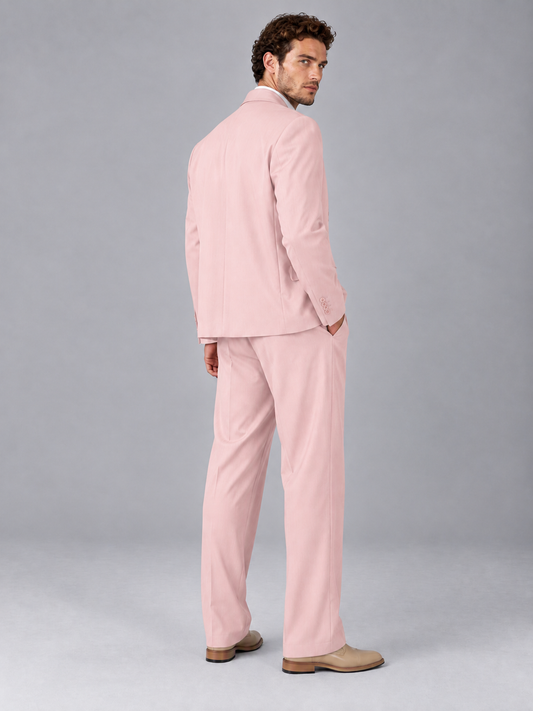 Savile Pink Beige Double-Breasted 2-Piece Suit with Peak Lapel - Pink
