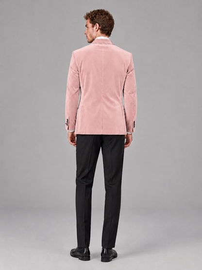 Savile Men's Pink Velvet Peak Lapel 2-Piece Tuxedo Suit Set | Jacket & Trousers - Pink
