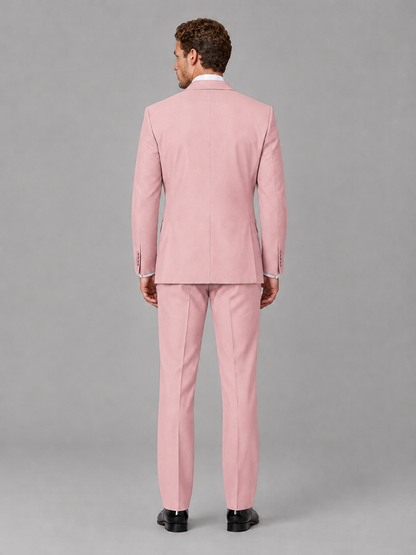 Savile Men's Pink Peak Lapel 3-Piece Tuxedo Suit | Jacket, Vest & Trousers - Pink
