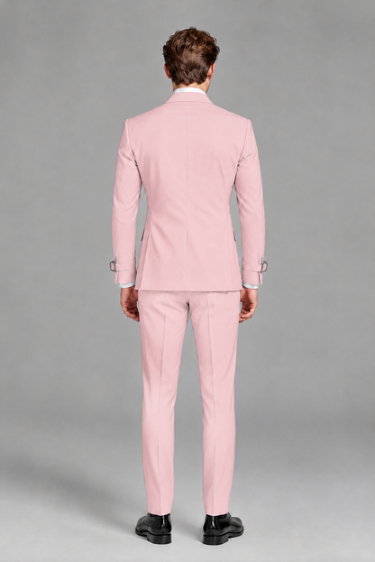Savile Men's Pink Buckle-Closure 2-Piece Suit Set | Peak Lapel Blazer & Trousers - Pink