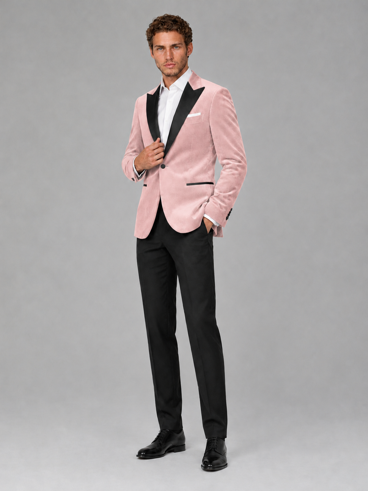 Savile Men's Pink Velvet Peak Lapel 2-Piece Tuxedo Suit Set | Jacket & Trousers - Pink