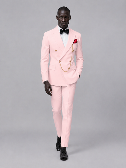 Men's Pink Double-Breasted 2-Piece Suit Set – Jacket & Trousers | Pink Chain - Pink