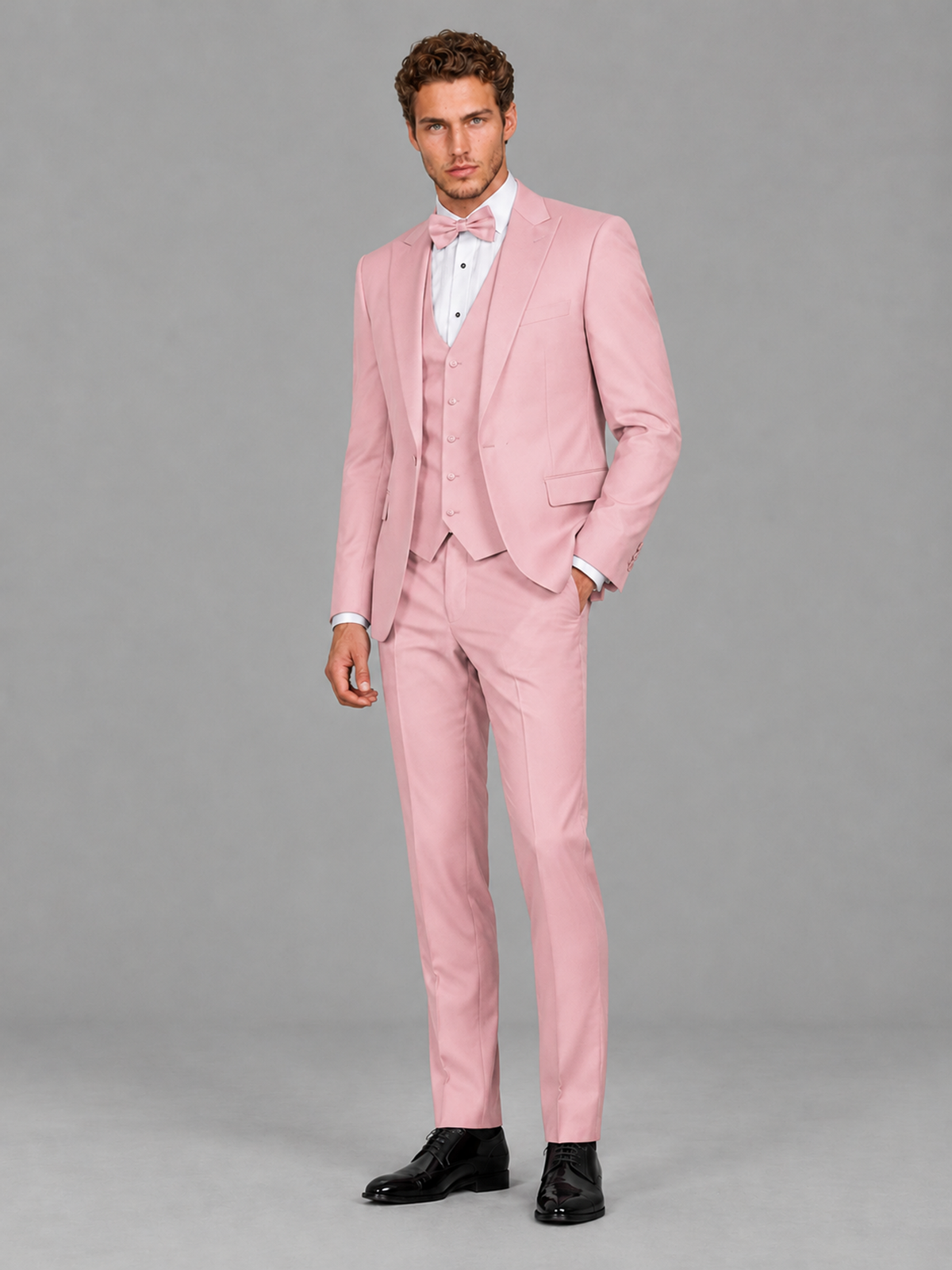 Savile Men's Pink Peak Lapel 3-Piece Tuxedo Suit | Jacket, Vest & Trousers - Pink