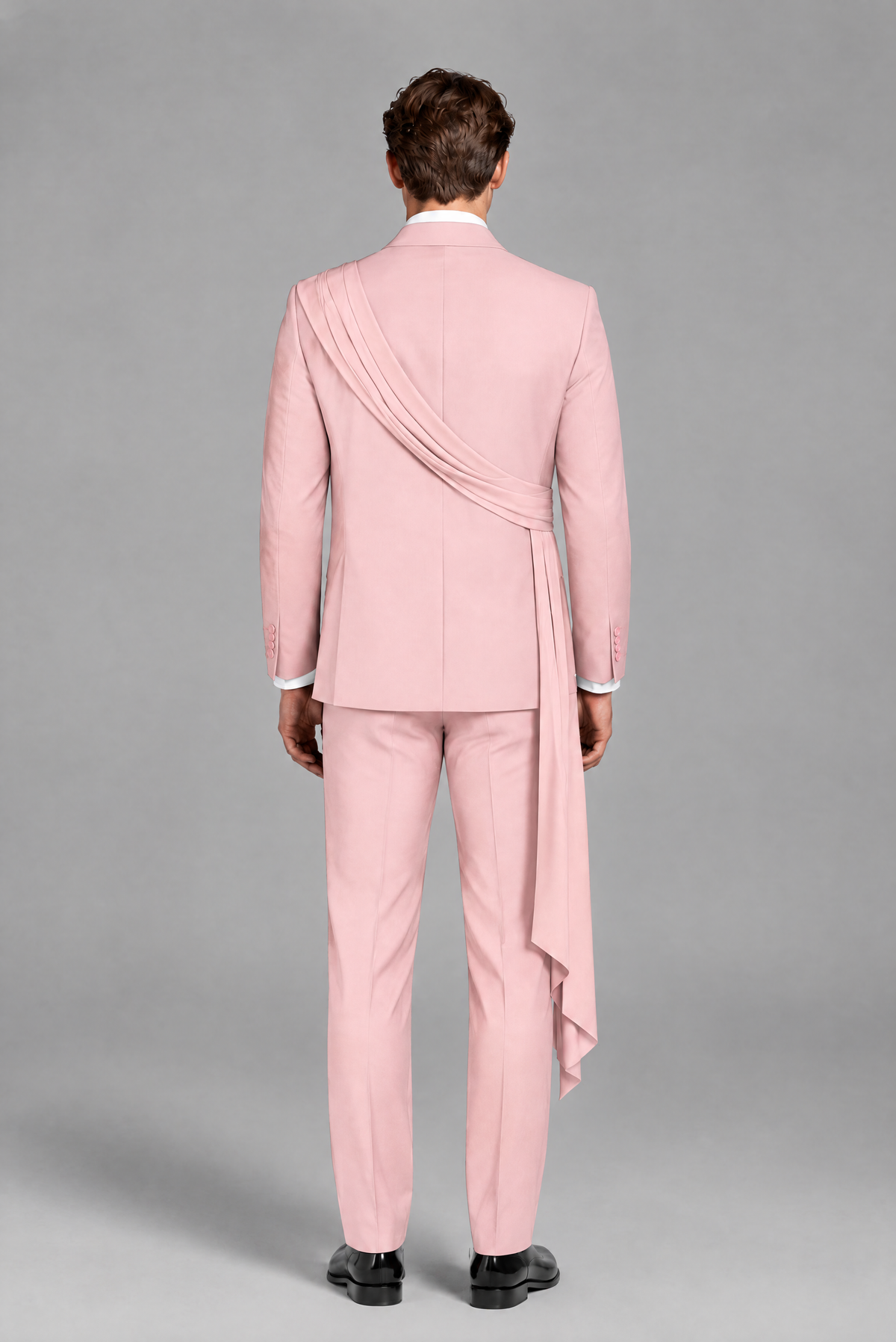 Men's Pink Draped Sash Suit – Peak Lapel 2-Piece Slim Fit Party, Gala & Wedding Set - Pink