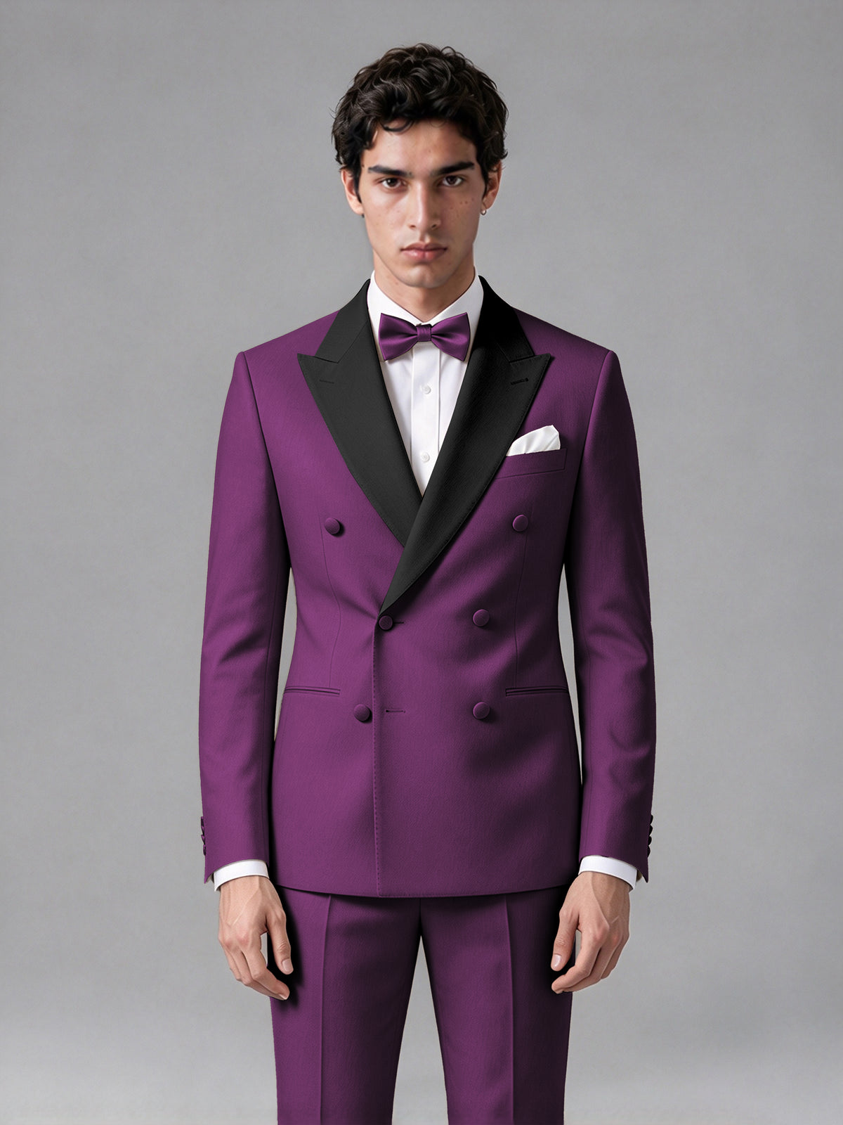 Men's Pink Double-Breasted Satin Peak Lapel Tuxedo Suit Set (Jacket + Trousers) - Pink