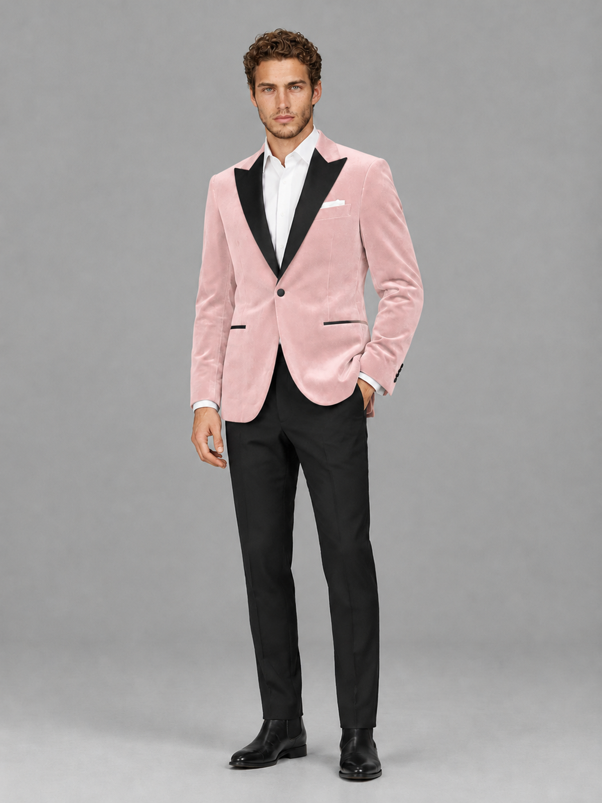 Savile Men's Pink Velvet Peak Lapel 2-Piece Tuxedo Suit Set | Jacket & Trousers - Pink
