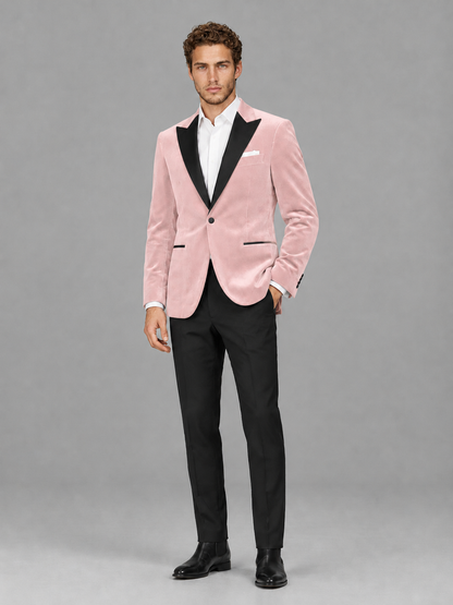 Savile Men's Pink Velvet Peak Lapel 2-Piece Tuxedo Suit Set | Jacket & Trousers - Pink