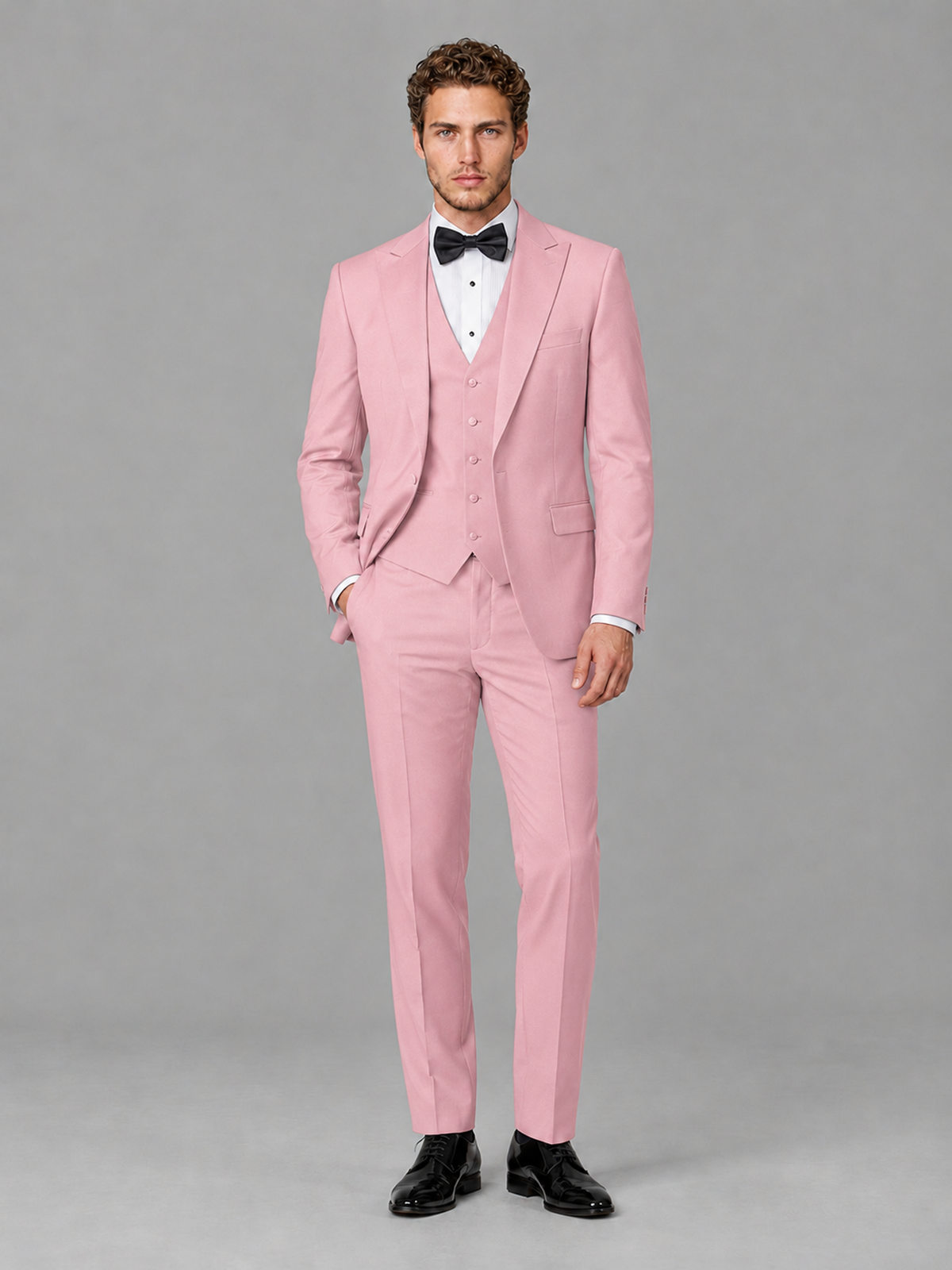 Savile Men's Pink Peak Lapel 3-Piece Tuxedo Suit | Jacket, Vest & Trousers - Pink