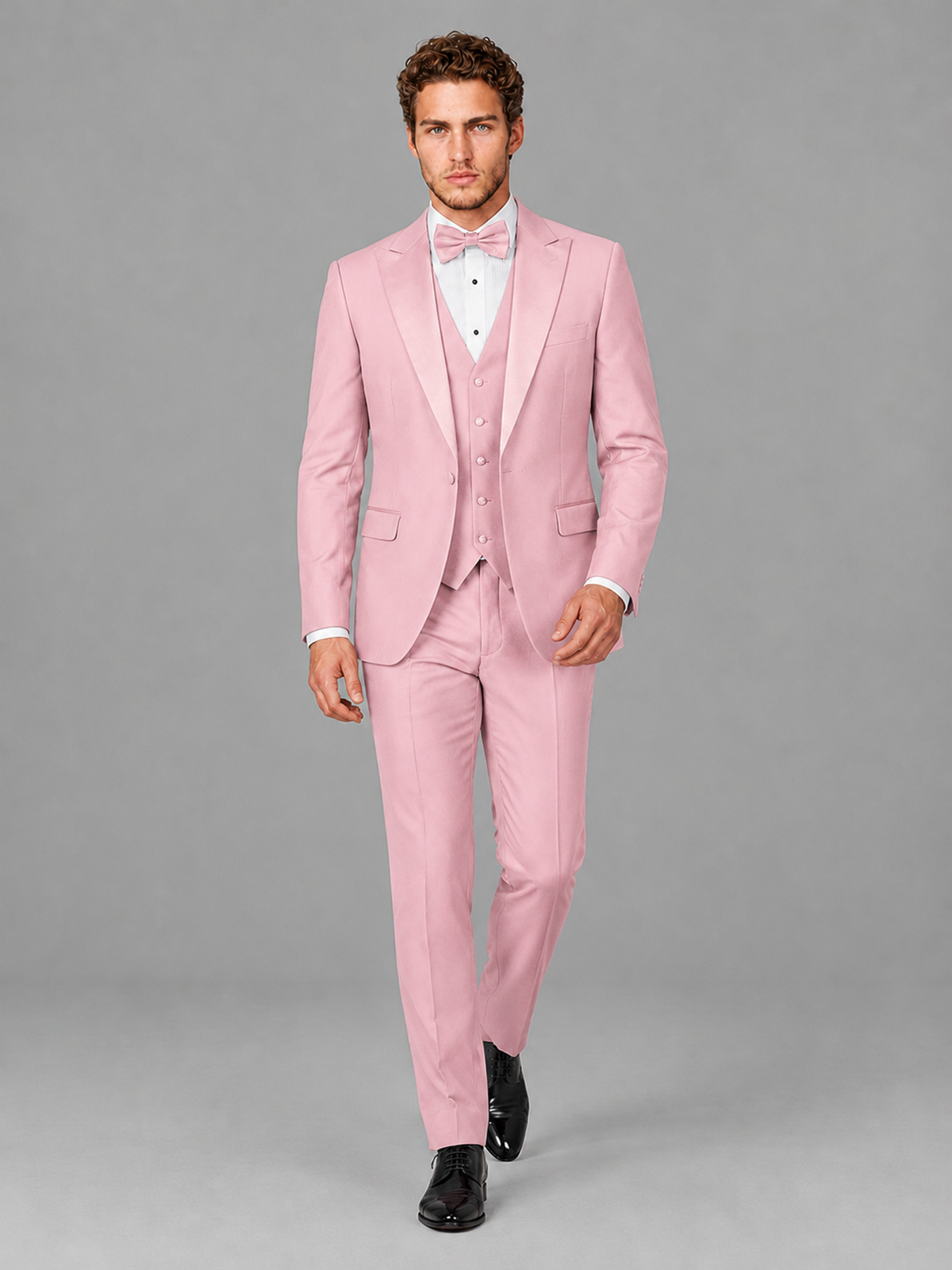Savile Men's Pink Peak Lapel 3-Piece Tuxedo Suit | Jacket, Vest & Trousers - Pink
