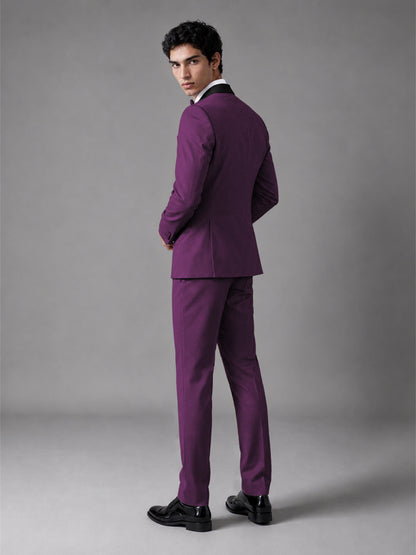 Men's Pink Double-Breasted Satin Peak Lapel Tuxedo Suit Set (Jacket + Trousers) - Pink
