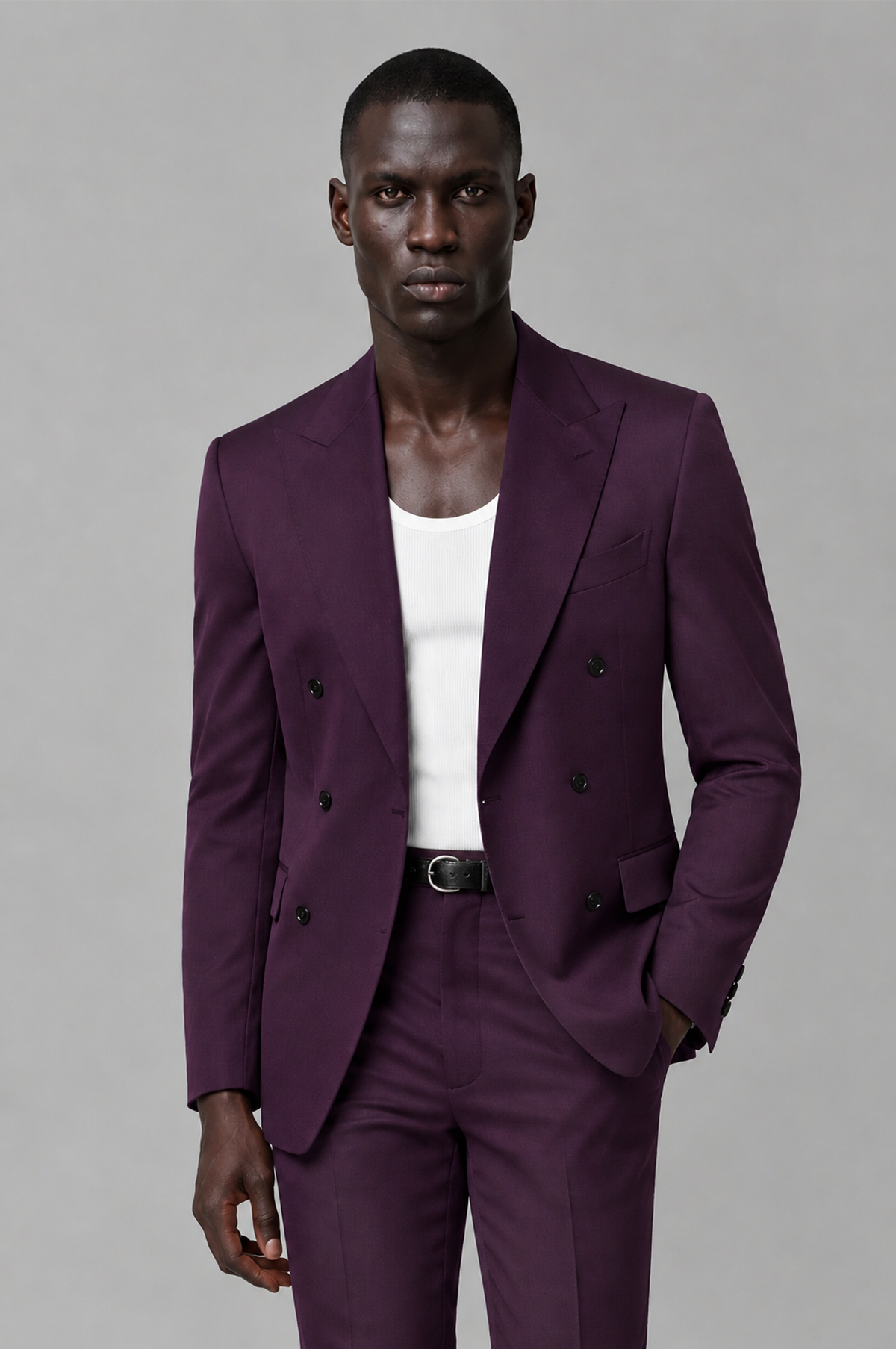 Savile Men's Plum Double Breasted Slim Fit 2-Piece Suit Set – Blazer & Trousers | Wedding Gala Formal - Plum - Plum_01