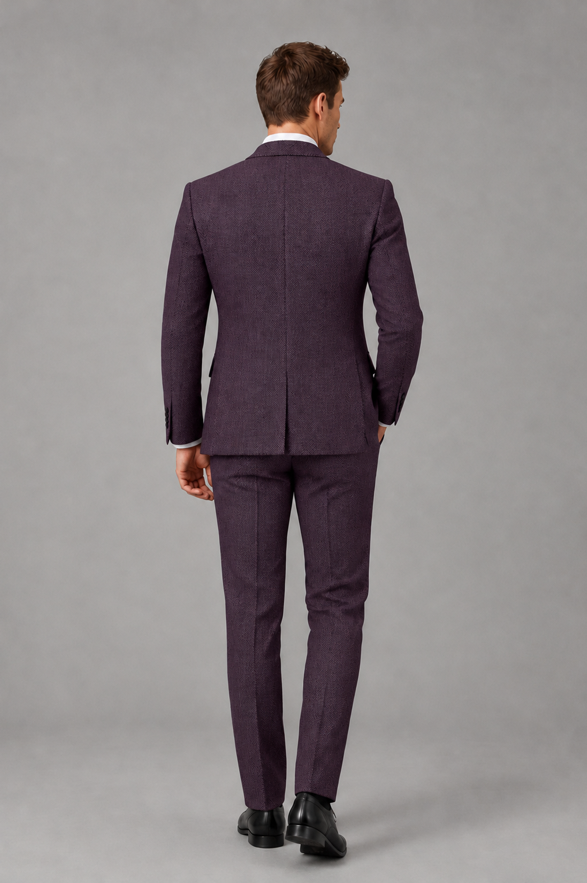 Savile Men's Grey Notch Lapel 3-Piece Suit Set | Jacket, Vest & Trousers - Plum - Plum