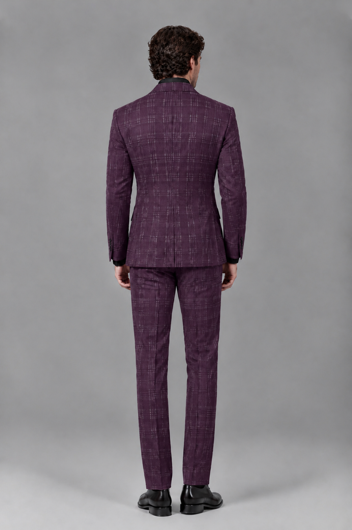 Savile Men's Rust Plaid 2-Piece Double-Breasted Suit – Peak Lapel Slim-Fit Jacket & Trousers Set - Plum - Plum