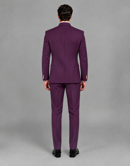 BOLODOO Men's Plum Asymmetrical Mandarin Collar Tuxedo Suit – Modern 2-Piece Gold Button Wedding, Prom & Gala Set - Plum - Plum_03